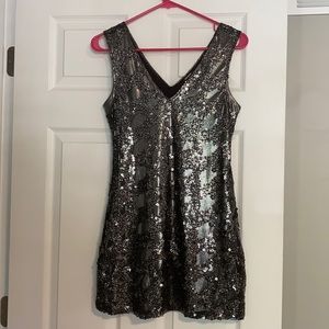 Express Silver and Black Sequin Mini Dress